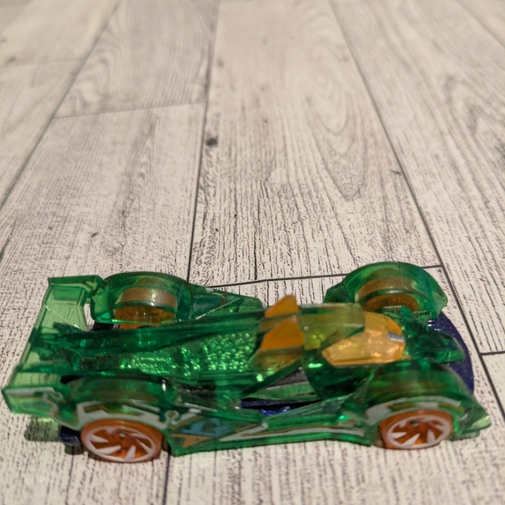 hot Wheels Green Transparent Racing Car Toy with Orange Accents - Kids ehicles
